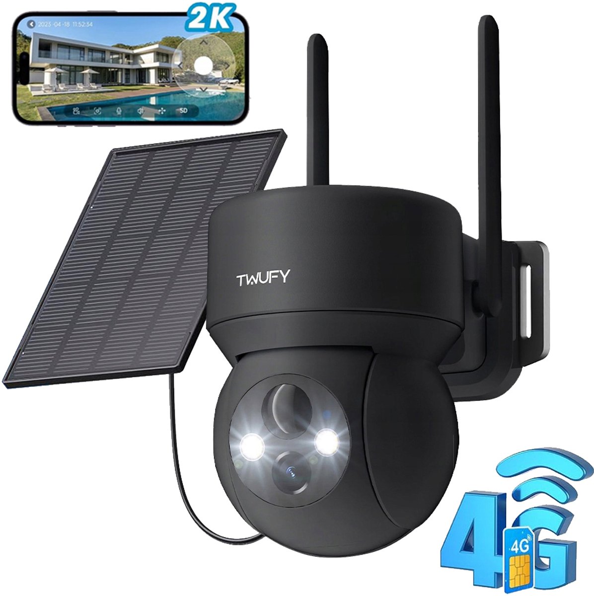 ieGeek Beveiligingscamera Draadloos Buiten – 2K 3MP FULL HD - Camerabewaking - Bewakingscamera Voor Buiten - Buitencamera - Buiten Camera Met Nachtzicht - Oplaadbaar - 3W Zonnepaneel - Zwart