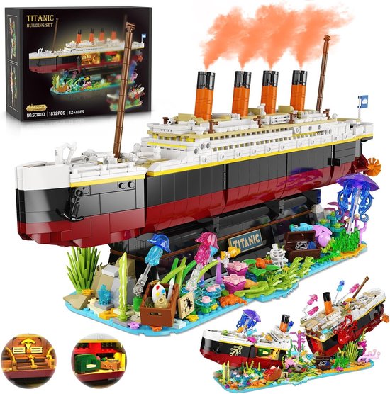INSOON Titanic Bouwpakket - 1872 Delen Scheepsmodel met LED Verlichting - 2-in-1 Onderwater Wereld - Mini Bouwstenen - Cadeau Spleegoed voor Kinderen Volwassenen 12+