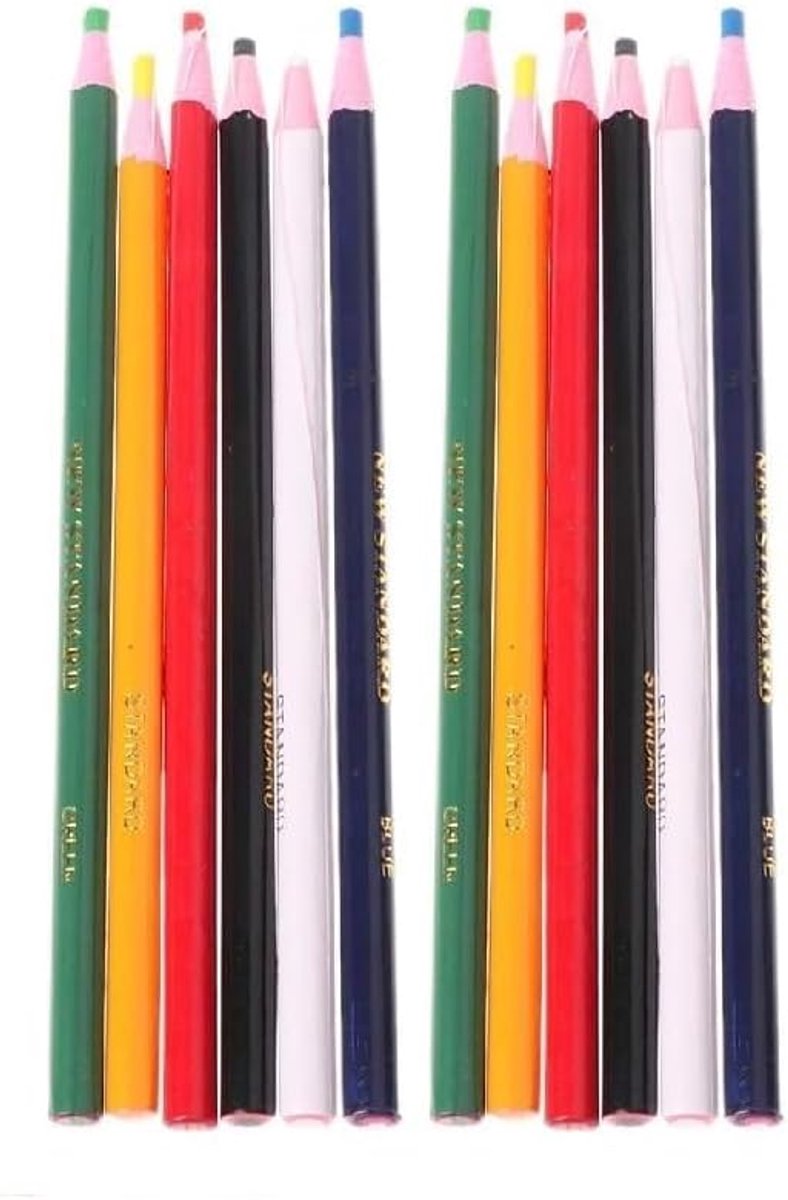 12 Stukken Naaischalk - Naaischalk voor Stoffen - Stofmarkering voor Tailoring - Creatieve Knutselprojecten (6 Kleuren)