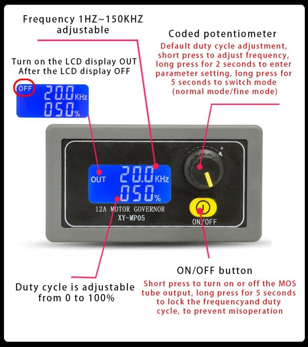 150W DC Motor Speed Controller - PWM Motor - LED Lighting Dimming Controller - Slow Start - Slow Stop - Encoder