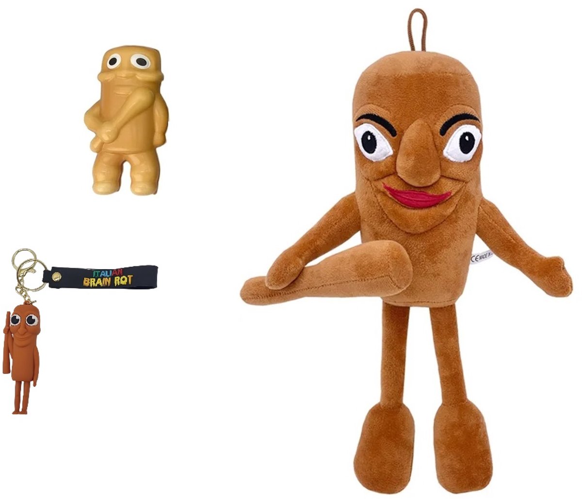 Happy Trendz® – Italian Brainrot Tung Tung Tung Sahur Set – 30 cm Knuffel + 10 cm Slowrising Squishy + 3D Sleutelhanger 7 cm – Viral TikTok Meme Plush Set – Gift Pack