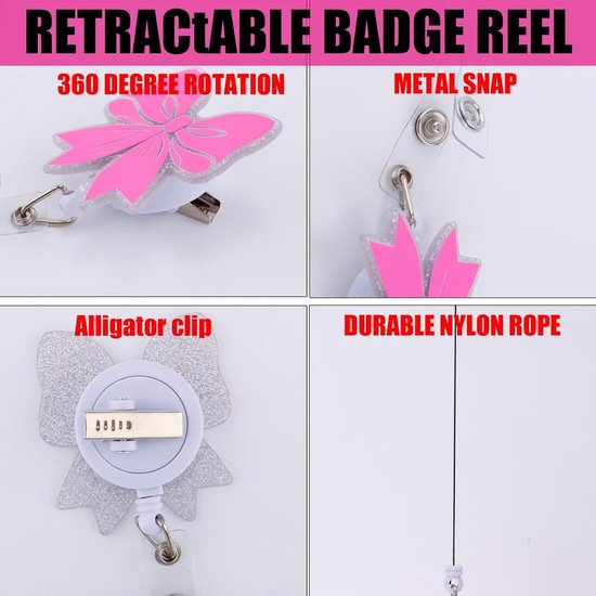 Roze Strik Badgehouder – Uittrekbare ID-houder Met Krokodillenklem Voor Verpleegkundigen, Artsen En Leraren
