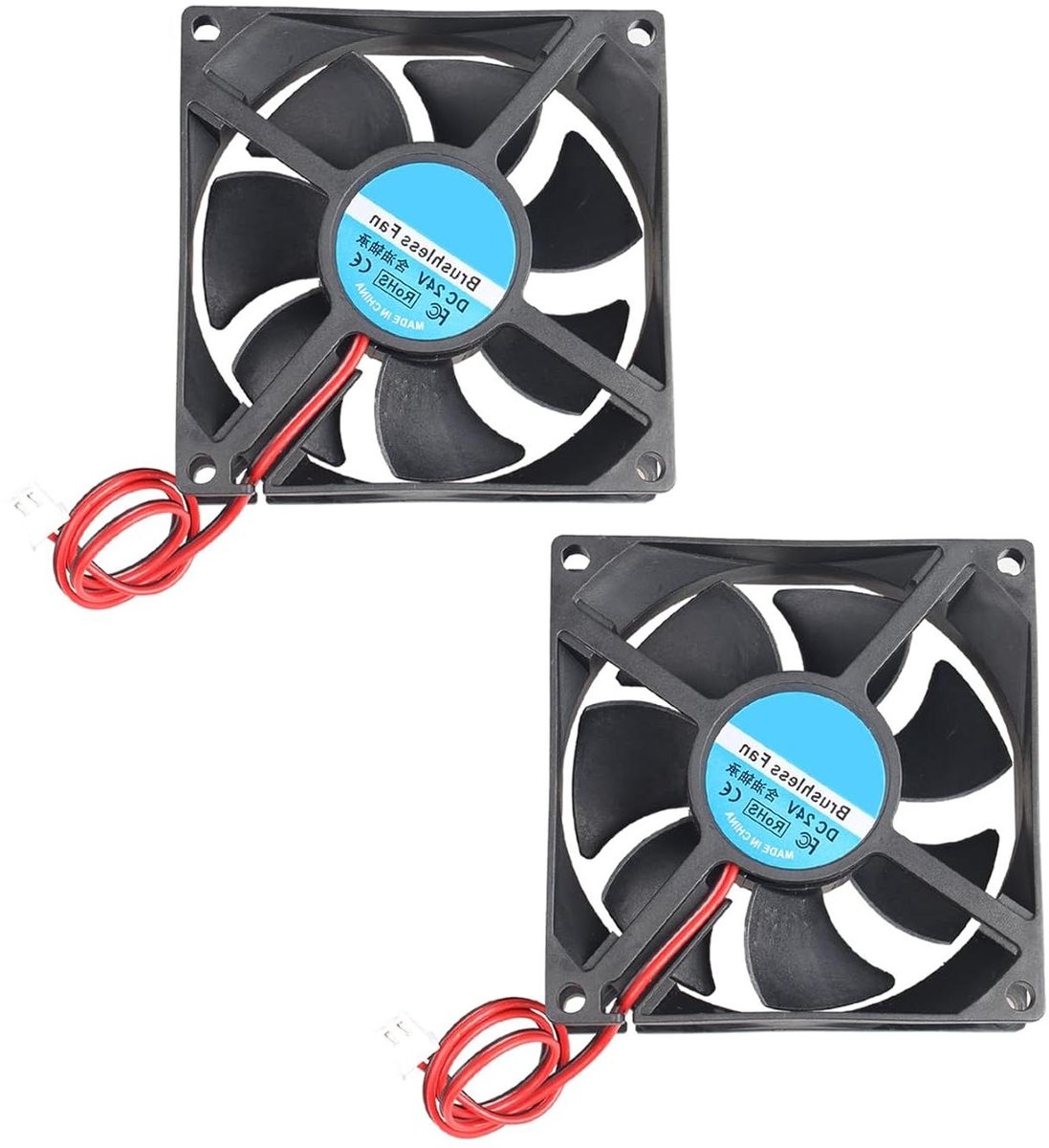 Eamber - Stille koelventilator 24V 80x80x25mm - 2 stuks - Computer CPU-systeem - Borstelloze ventilator - 3D Printer PC CPU - Computerkasten