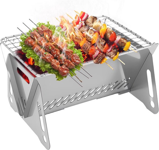 Draagbare camping-BBQ-grill, 3 in hoogte verstelbare roestvrijstalen opvouwbare houtskool-backpack-kachel kopen vanaf een prijs van 48