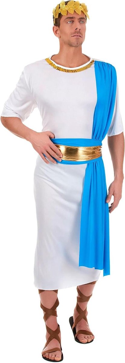 Provento - Blauwe Romeinse keizer verkleedkostuum voor heren - Carnaval outfit met lauwerkrans - Premium feestkleding