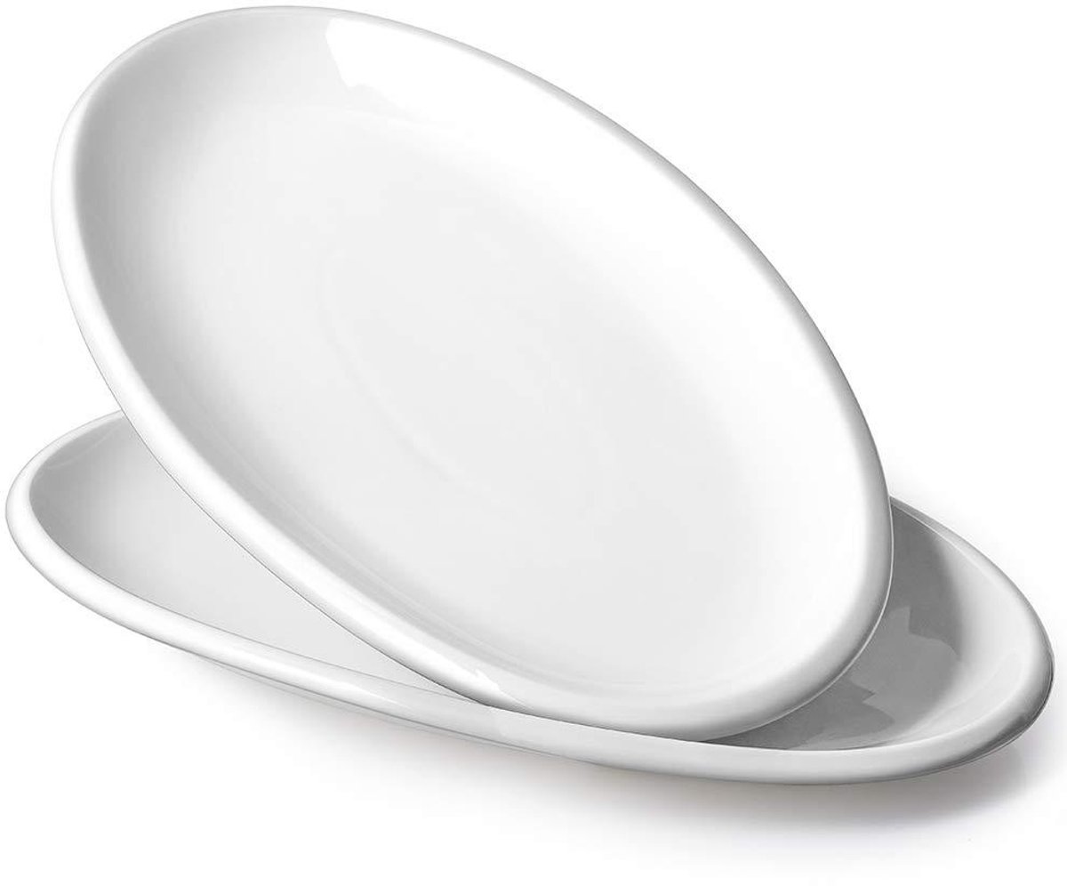 TuseRxln Lunchbord - Ontbijtbord - Ovale Servierplaat 35,6 Cm Van Porselein Geschikt Voor Oven En Vaatwasmachine - 2 Stuks - Voor Dinerbord Gebruik Soft White