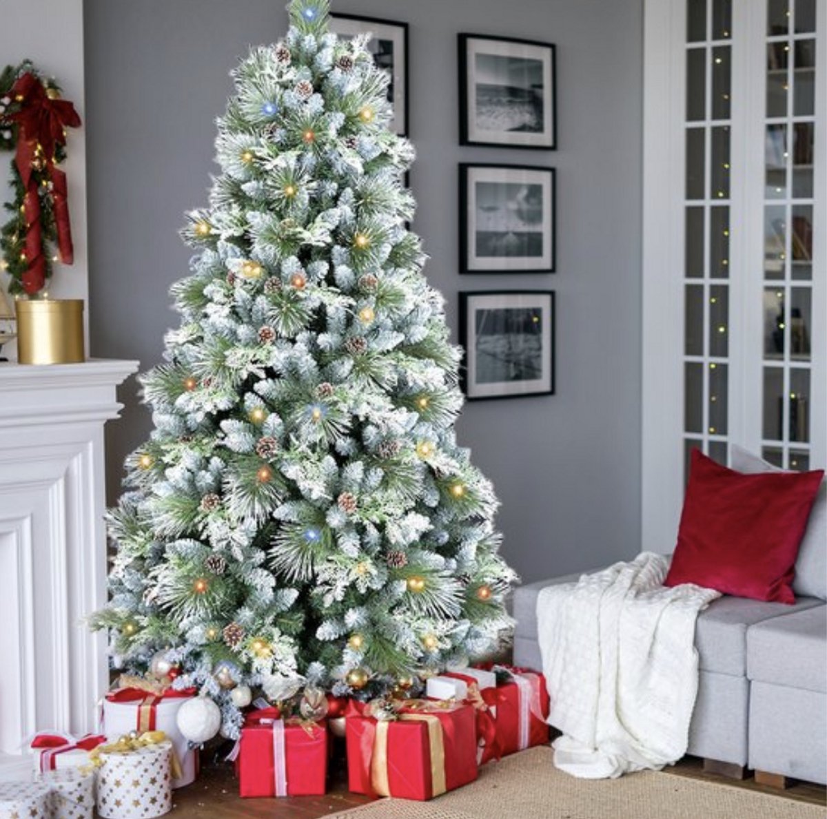 AG Kunstkerstboom met verlichting & kerstversiering - Sneeuw -210 cm - 1150 Takken - Zeer Dicht Takkenstelsel - 1 Taksoort - Eenvoudige Opbouw Zonder Gereedschap - Wit - Kunstkerstboom Net Echt - Volle Kerstboom – foto 8