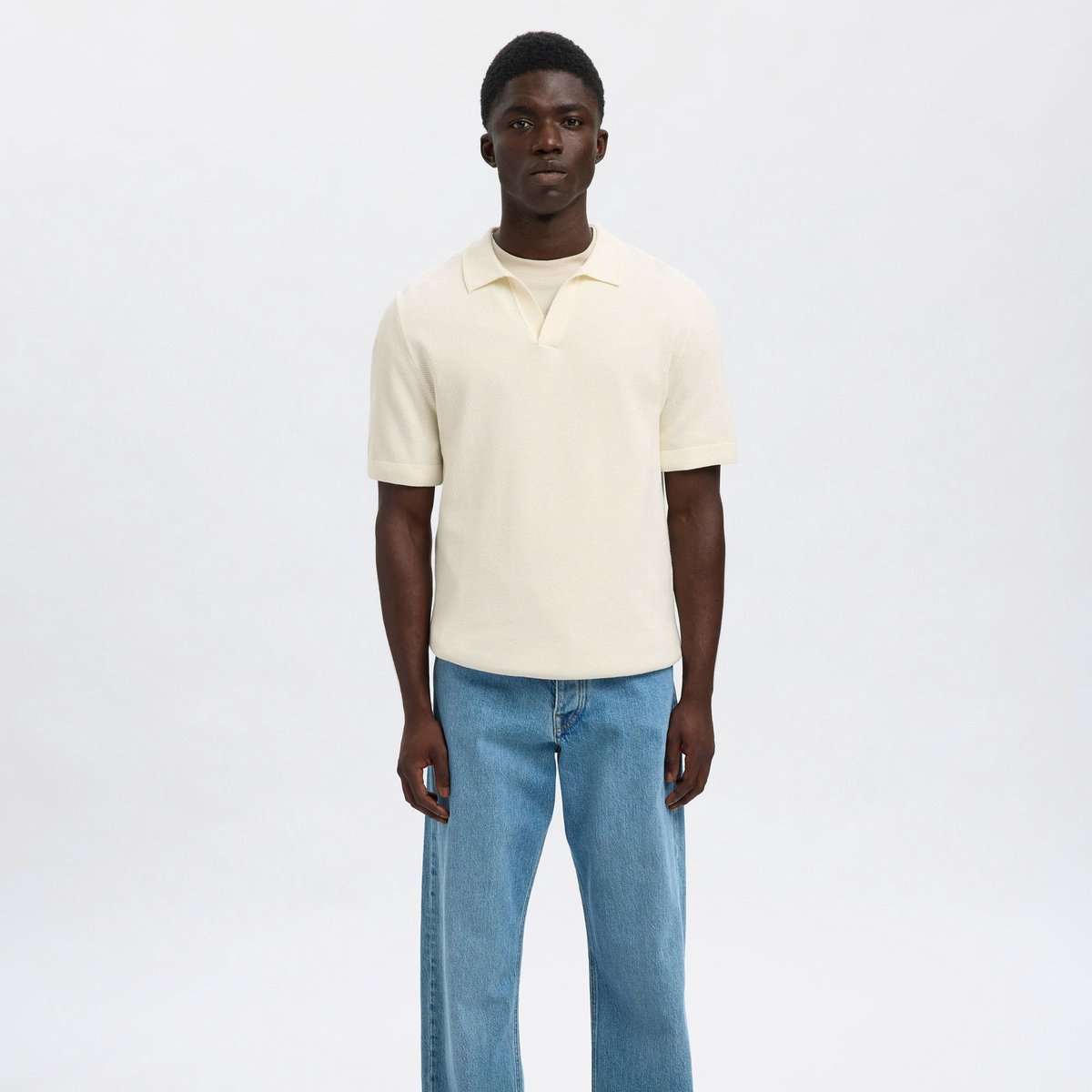 Selected Knit Structure Open Polo Heren - Maat XXL