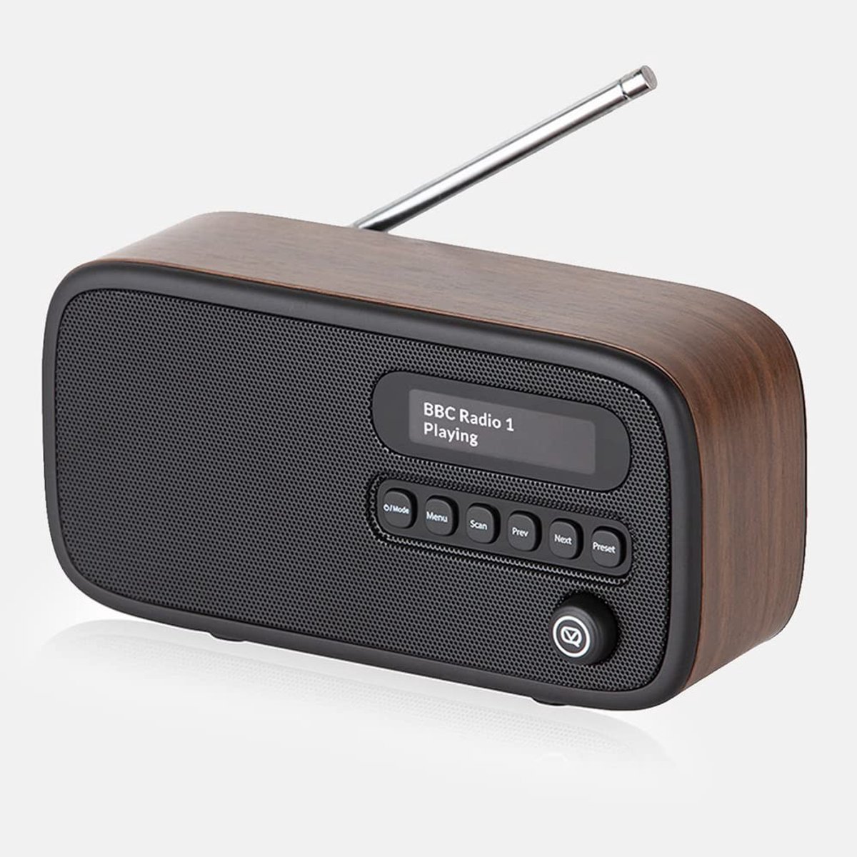 Unyqoos® Draagbare digitale radio met DAB, FM en vintage walnoot design