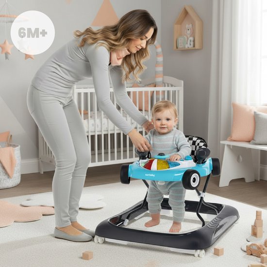 sun baby Loopstoel, baby walker vanaf 6 maanden, verstelbare hoogte, rubberen wielen - Turkoois-Zwart van Merkloos — afbeelding 2