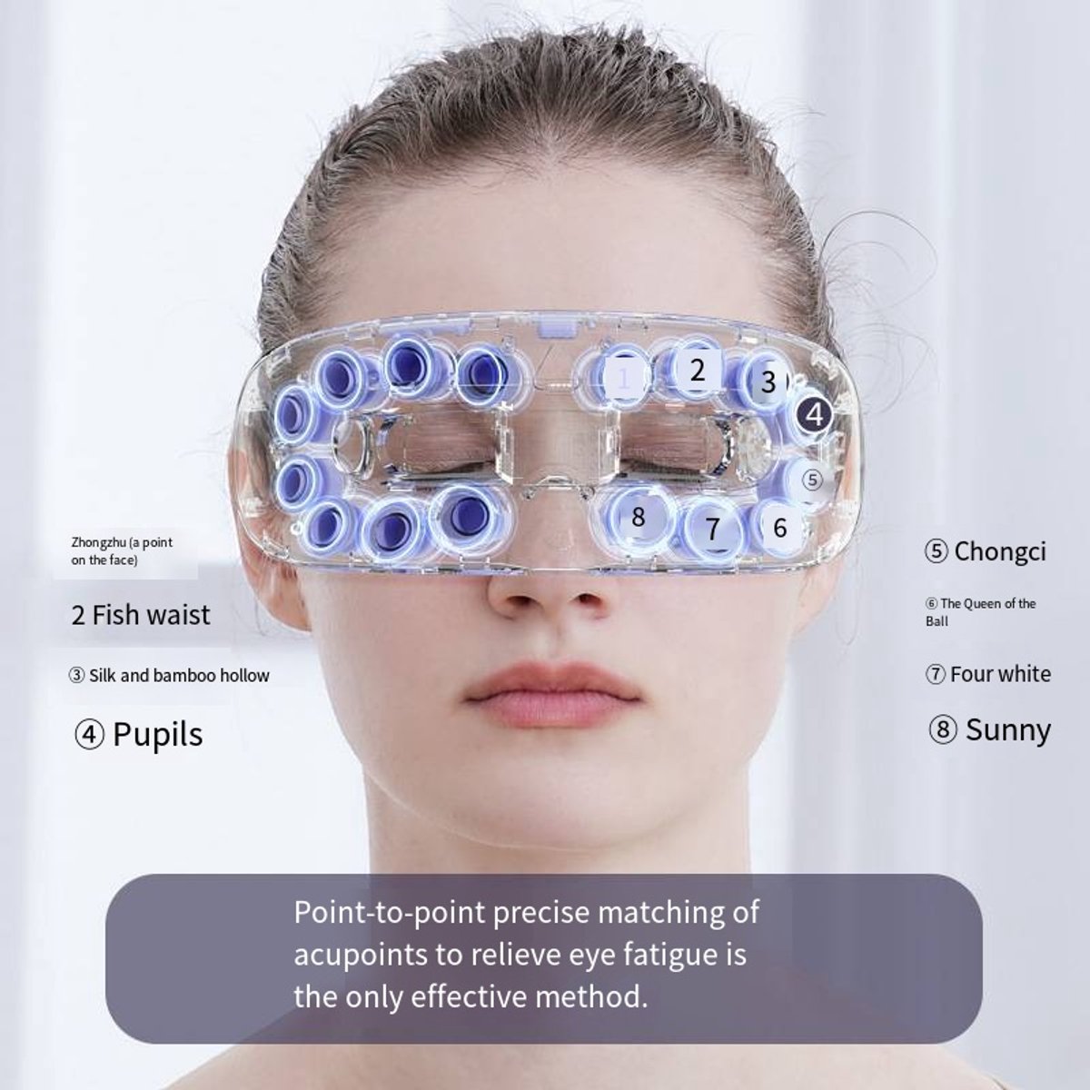 Oogmassage-apparaat met intelligente verwarming, trillingen, stoomverneveling en oogmasker voor oogverzorging en -verzachting, acupressuurmassage en vernevelde verlichting. thumbnail 3