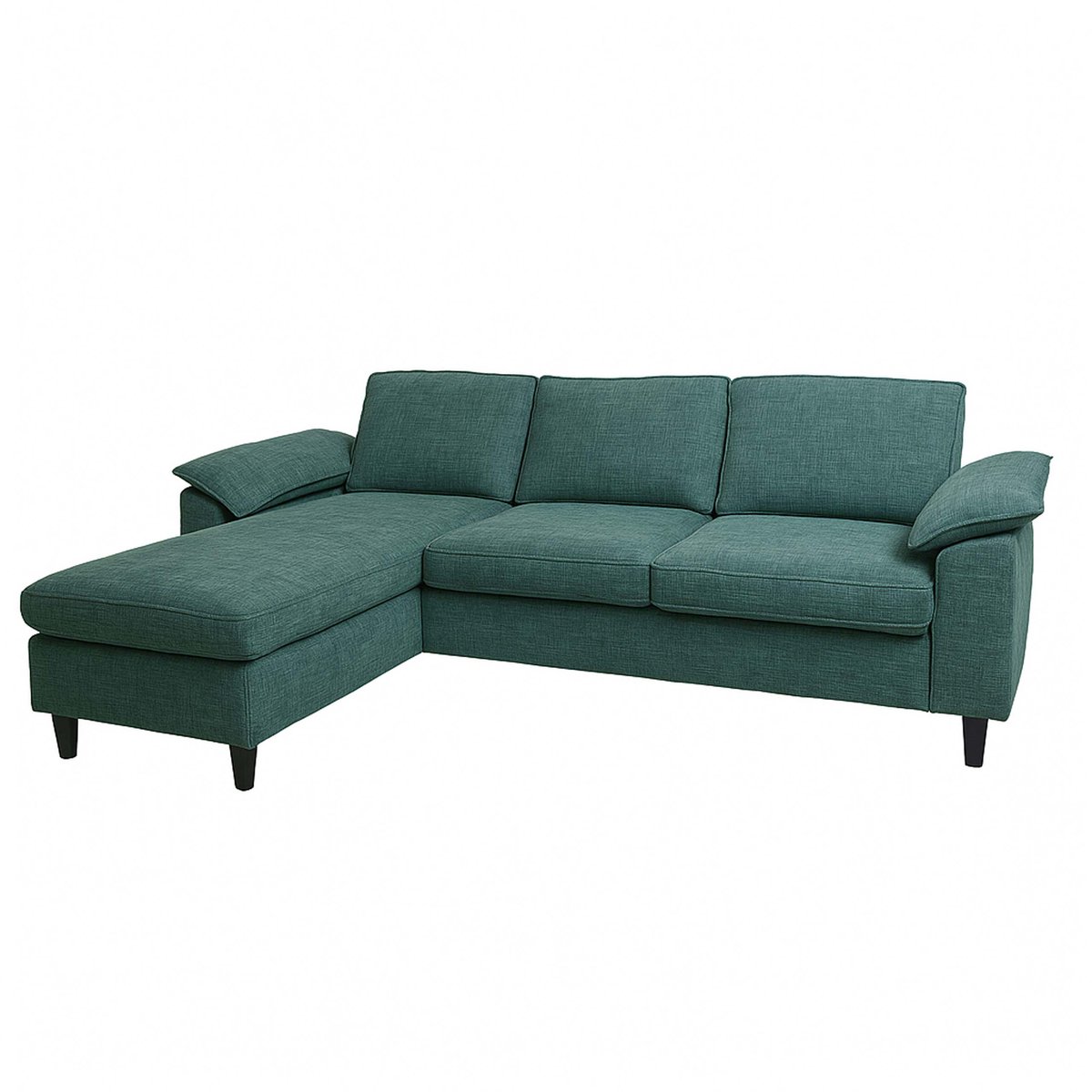 MCW Bankstel MCW-O71, L-vormige hoekbank, slaapgedeelte links/rechts, stof (320 g/m²), hout 84 x 229 x 140 cm ~ grijsgroen