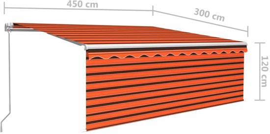 vidaXL Auvent extensible manuellement avec store enrouleur 4,5x3m Orange Marron