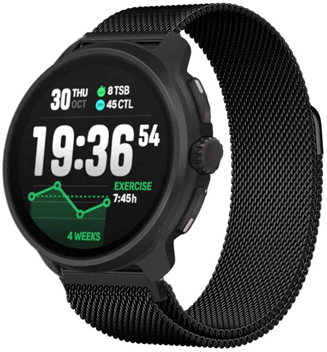 Milanees bandje 22mm - geschikt voor Suunto 9 Peak (Pro) / Vertical / Race(2) / Run - 46mm, OnePlus Watch 1/2/3 - 46mm - Milanese met magneetsluiting - zwart