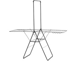 Novendo Goods – Uitschuifbaar hang-on droogrek 25 meter – Stevig opvouwbaar droogrek met extra hangerstang – Ruimtebesparend wasrek voor binnen & buiten – Mat zwart afwerking
