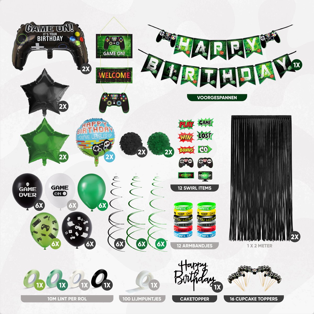 Fissaly 100 Stuks Video Game Verjaardag Versiering Set met Ballonnen - Groen — afbeelding 2