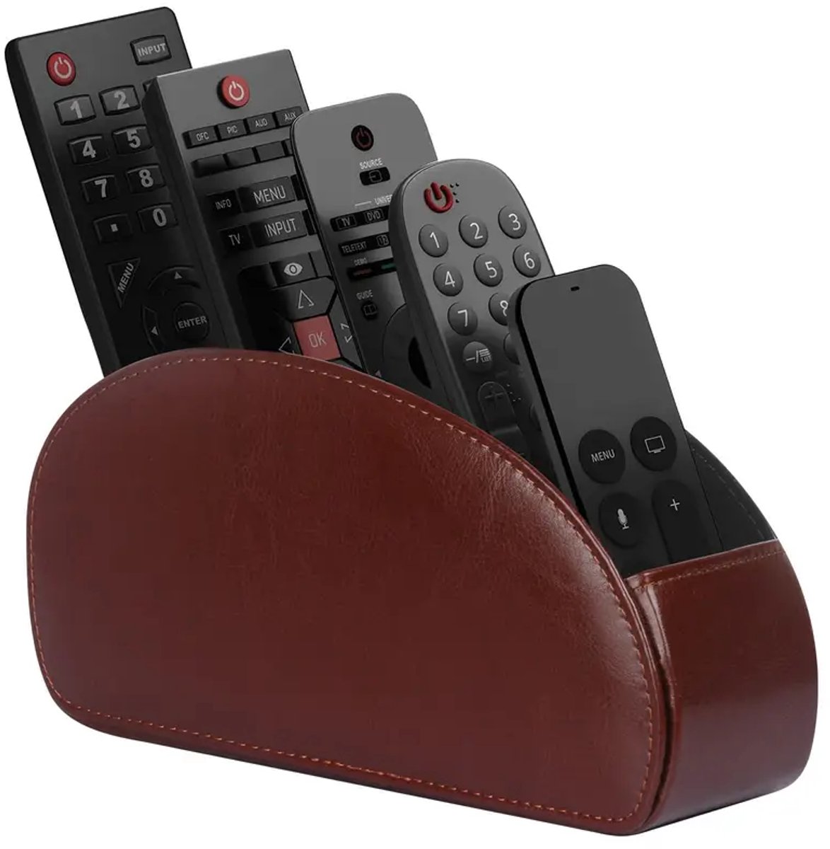 Daity Afstandsbedieninghouder met 5 compartimenten - PU lederen afstandsbedieningsdoos desktop organizer (bruin)