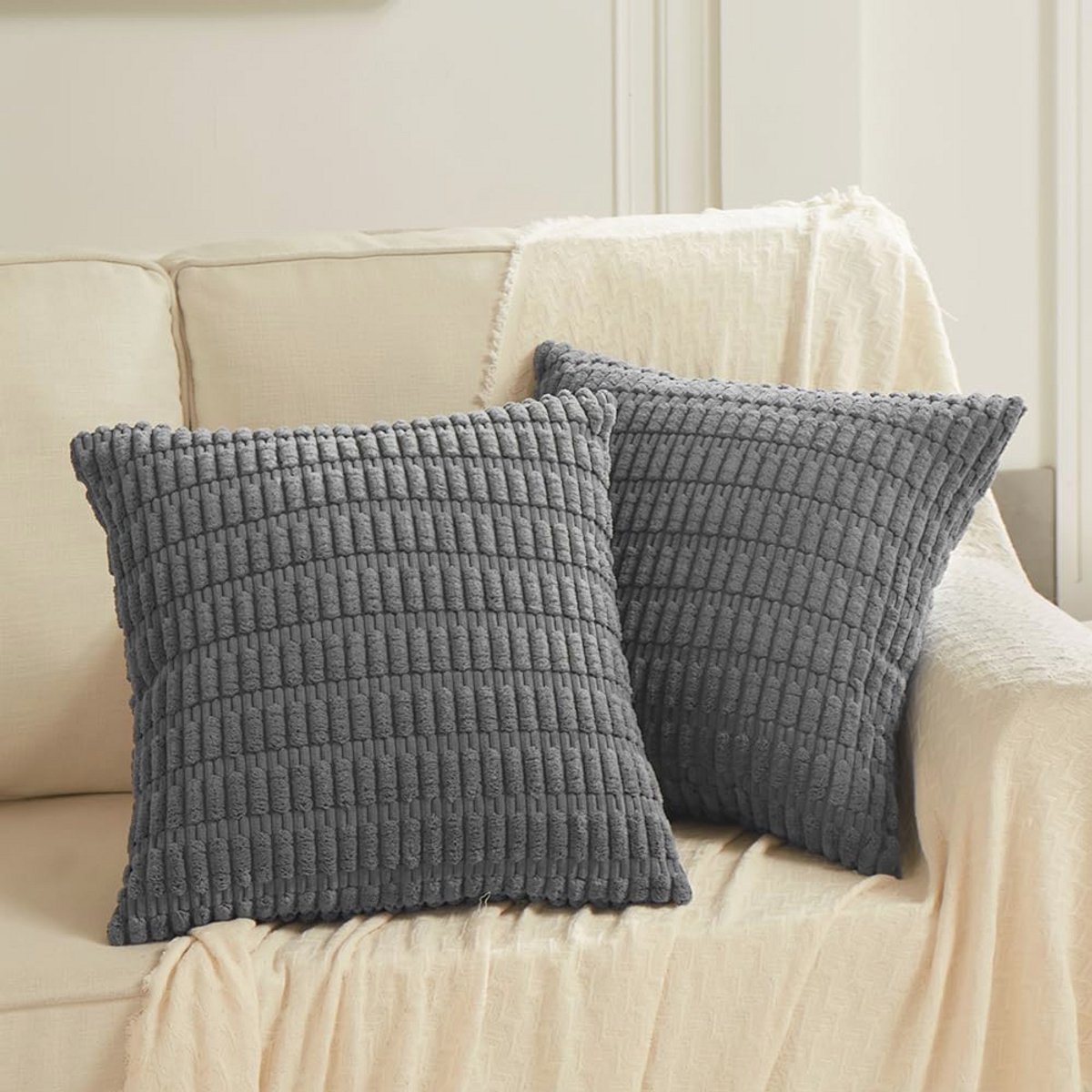Decoratieve Kussenhoezen 45 x 45 cm - Donkergrijs en Gestreept voor Boho en Modern Woondecor
