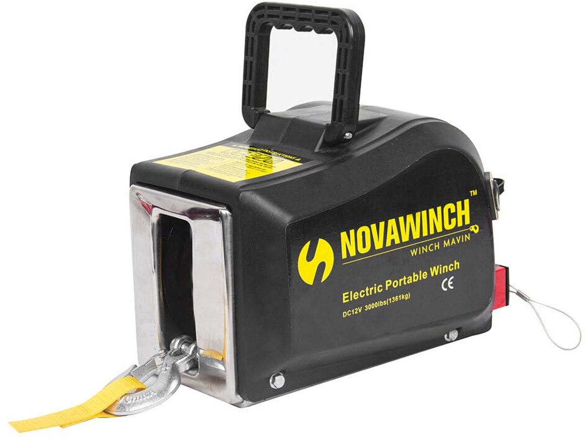 NovaWich NVQD - Draagbare Elektrische lier 12V - 1360 kg trekkracht - Portable Winch met 15 mtr. staalkabel + haak met veiligheidsklep.