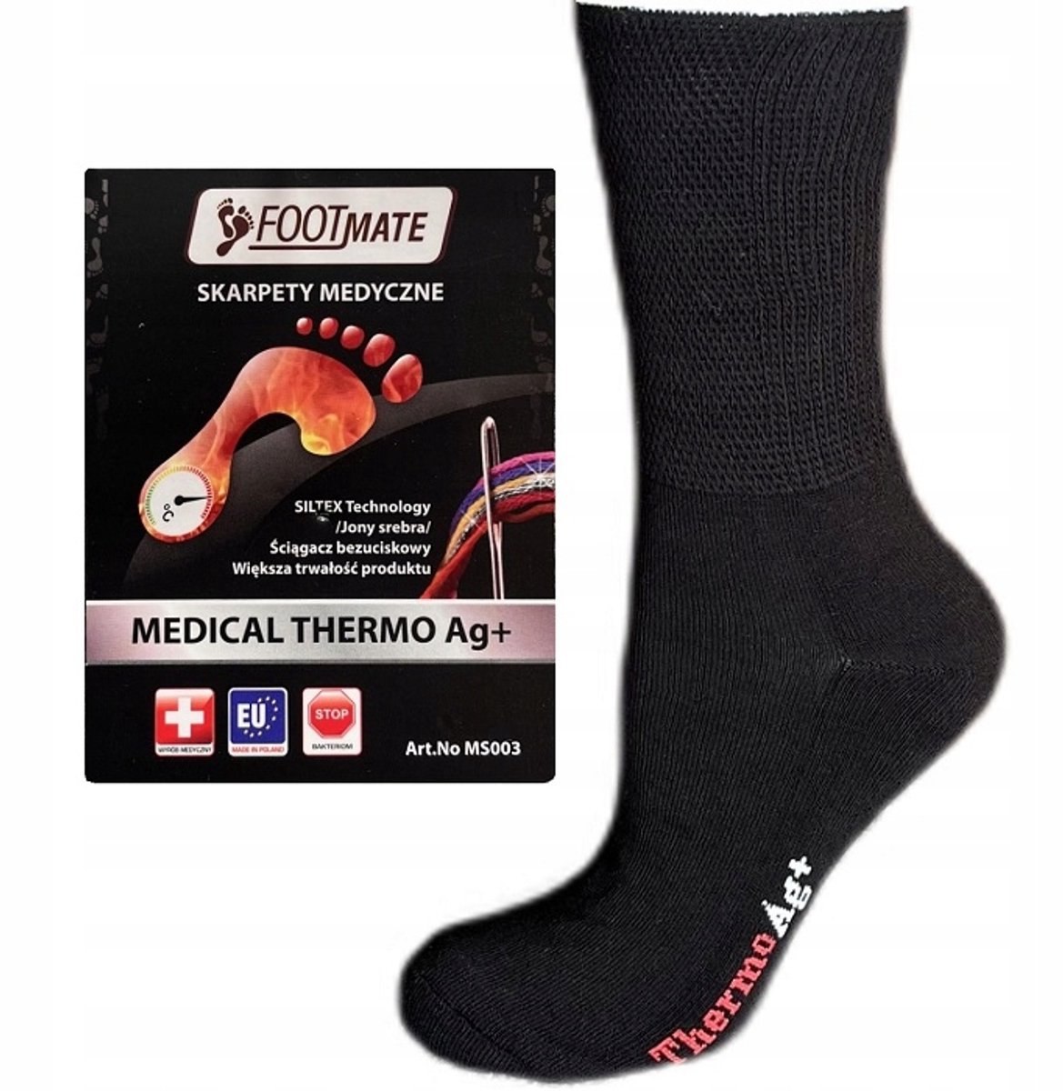 FootMate Medical Thermo Ag+ Sokken Zonder Druk Katoen & Zwart