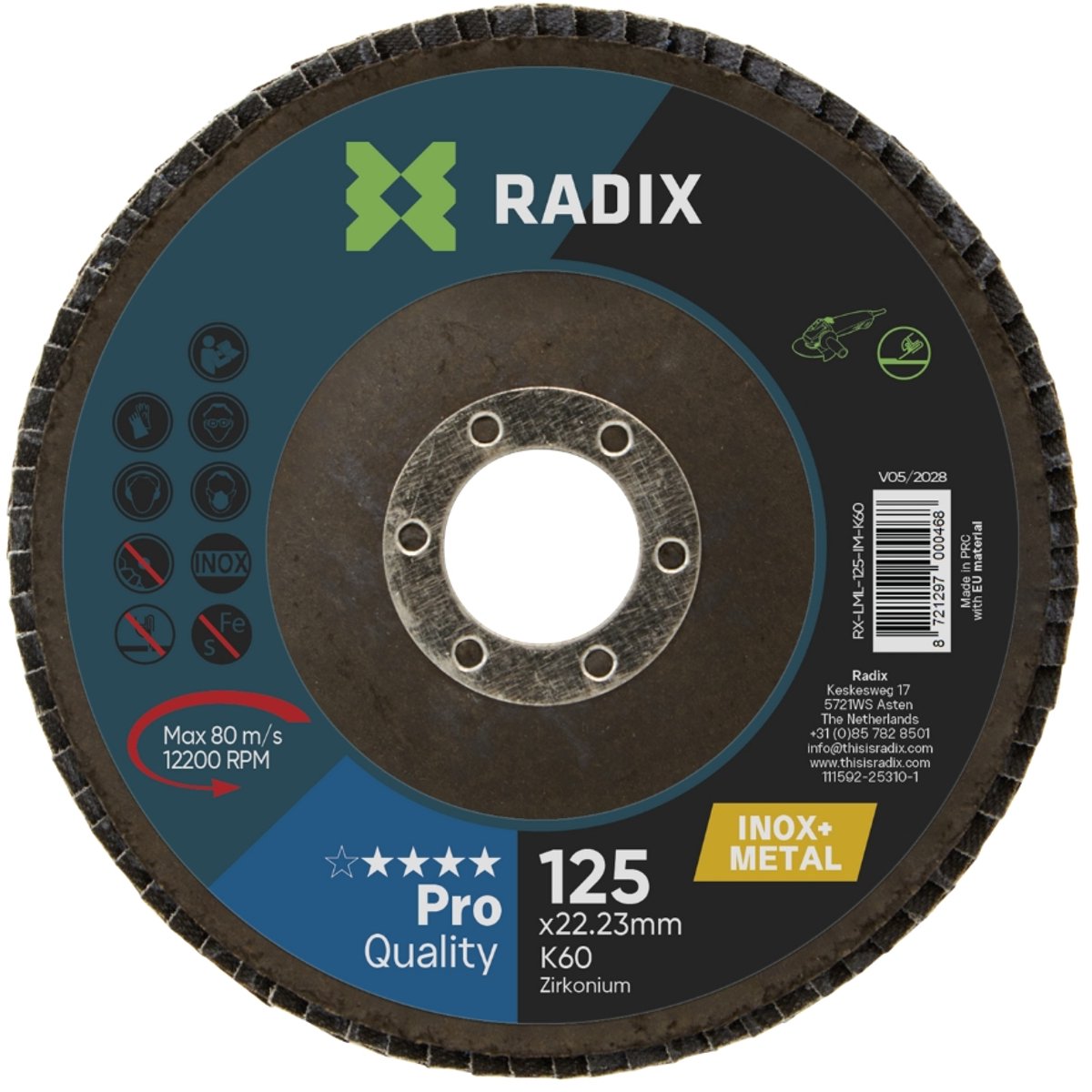 Radix - Lamellenschijf - Polijstschijf Inox & Metaal - 125 x 22,23 mm - K60