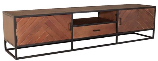 Tv meubel visgraat walnoot mangohout 210cm Danae tv kast duurzaam mango massief hout tv-meubel