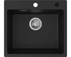 CECIPA Max Spoelbak Zwart 50x45CM - Graniet Spoelbakken Keuken - Enkele Spoelbak - Spoelbakken Incl. Sifon en Afvoerzeefje