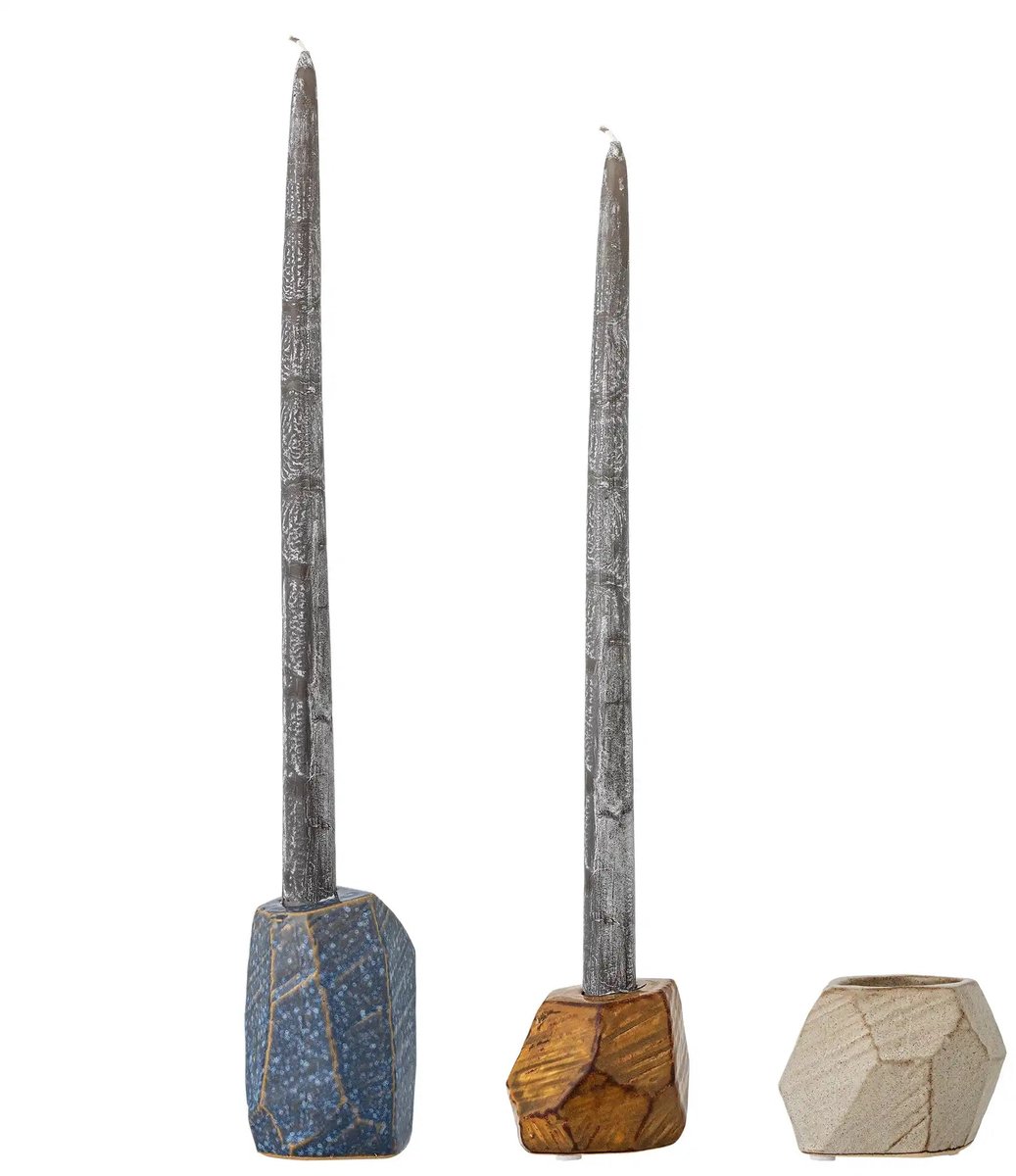 Kandelaar aardewerk blauw Kimber - set van 3