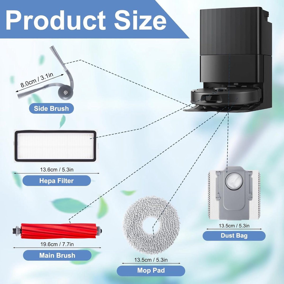 Accessoiresset - 26-delige - Geschikt voor Roborock QV 35A/QV 35S/Q Revo L Robotstofzuiger - 2 Hoofdborstel, 6 Zijborstels, 4 HEPA-filters, 6 Dweilpads, 6 Stofzakken, 1 Reinigingsborstel, 1 Schroevendraaier — afbeelding 2