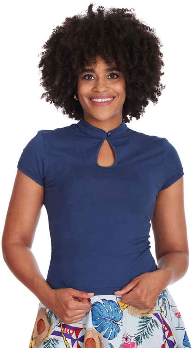 Banned - Mandarin Collar Top - S - Blauw