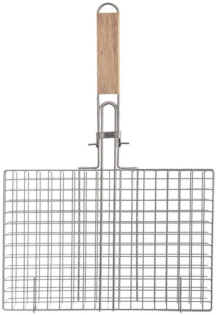 Orion - Metalen Grillmand - 32x49 cm - Houten Handgreep - Chromen Afwerking