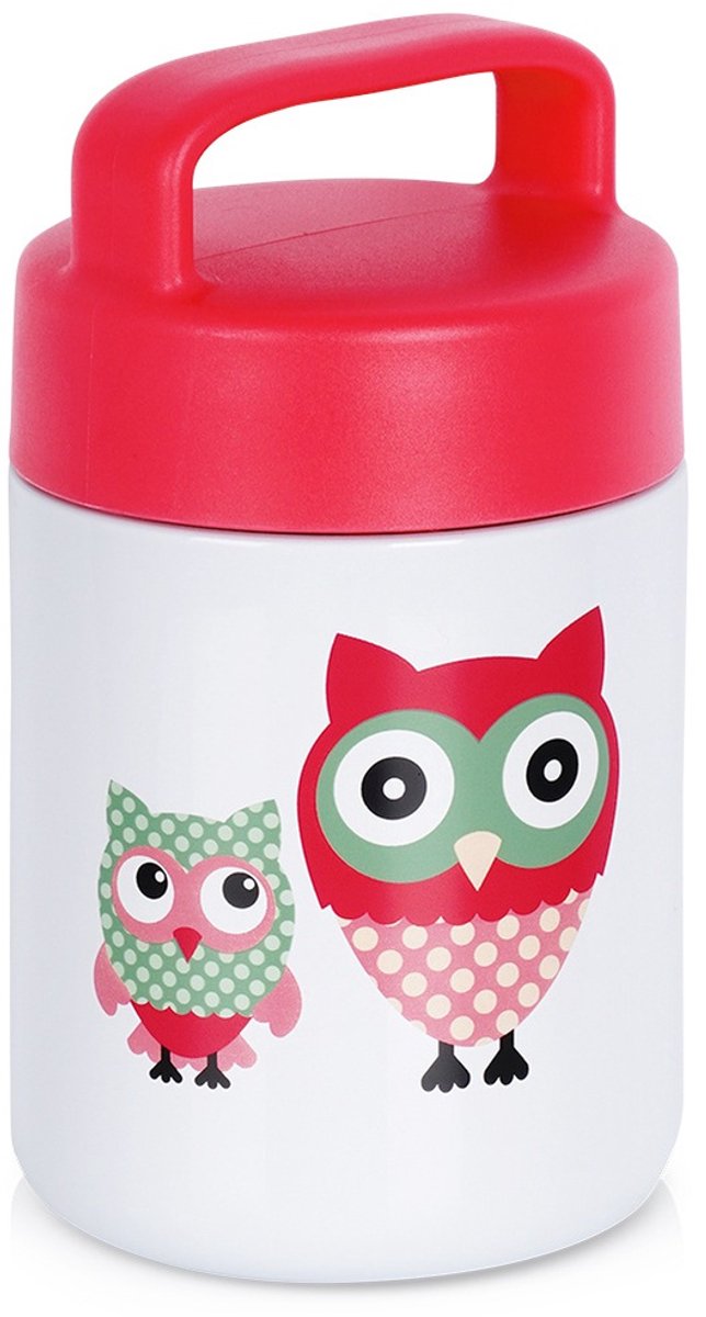 Orion - Thermosfles - Stalen Lunch Thermos - 450 ml - Uilmotief - Rood