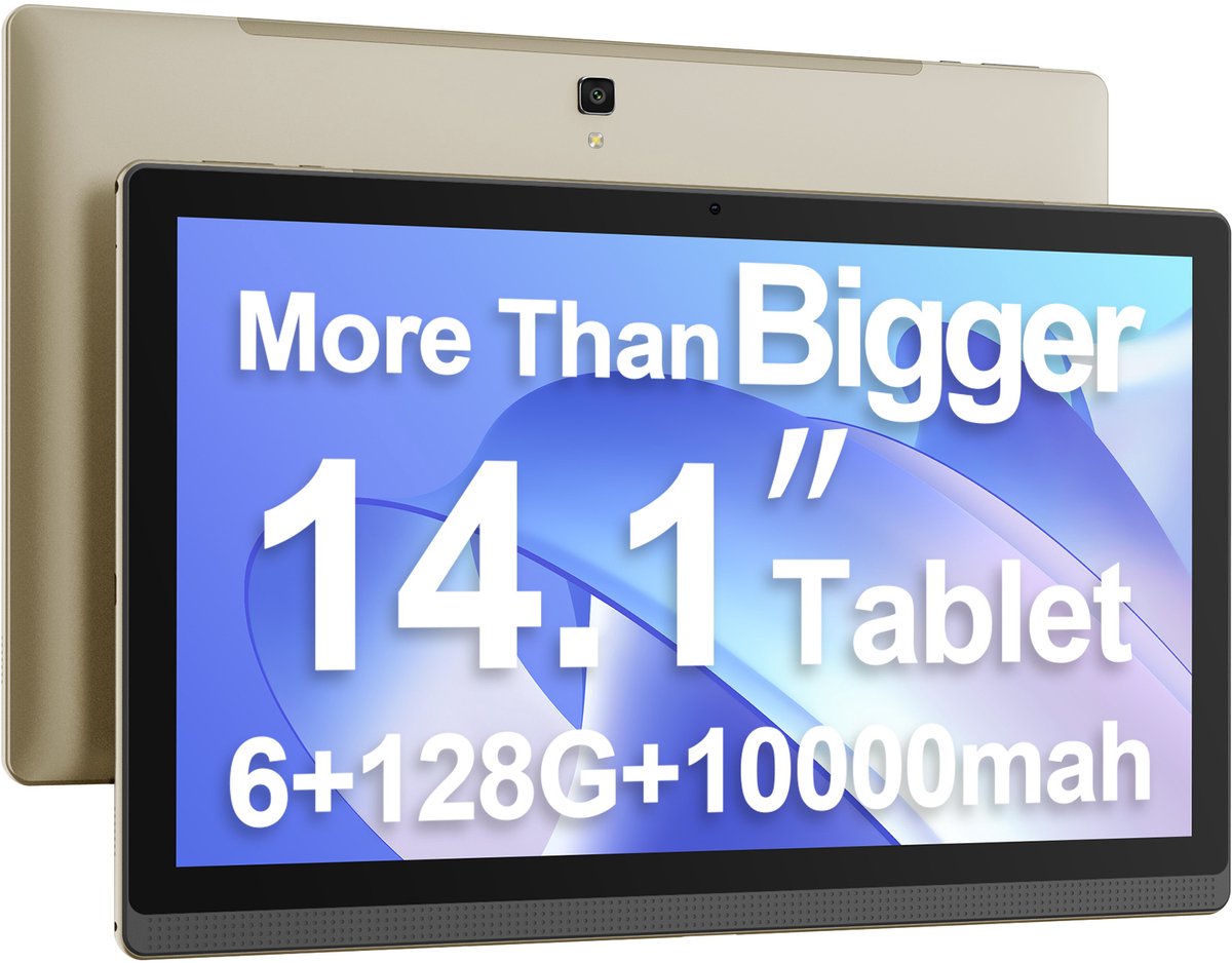 MESWAO B1 Tablet - 14,1 inch 1920*1080 IPS-scherm - MTK6769 8 Cores - 6 GB RAM 128 GB ROM - Android 13 - 13MP + 5MP camera - 10000 mAh batterij - Gouden