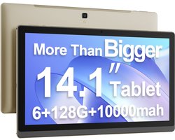 MESWAO B1 Tablet - 14,1 inch 1920*1080 IPS-scherm - MTK6769 8 Cores - 6 GB RAM 128 GB ROM - Android 13 - 13MP + 5MP camera - 10000 mAh batterij - Gouden