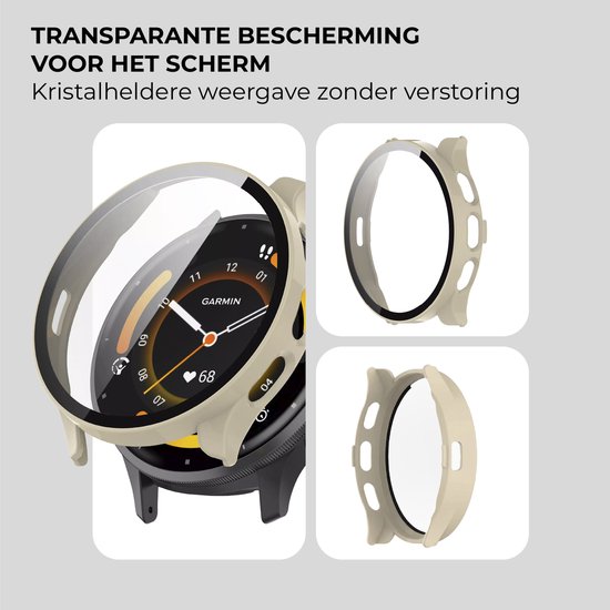 Strap-it Bescherm Hoesje met Glasplaat – Geschikt voor Garmin Venu 3s – Beige – Case met Screen Protector