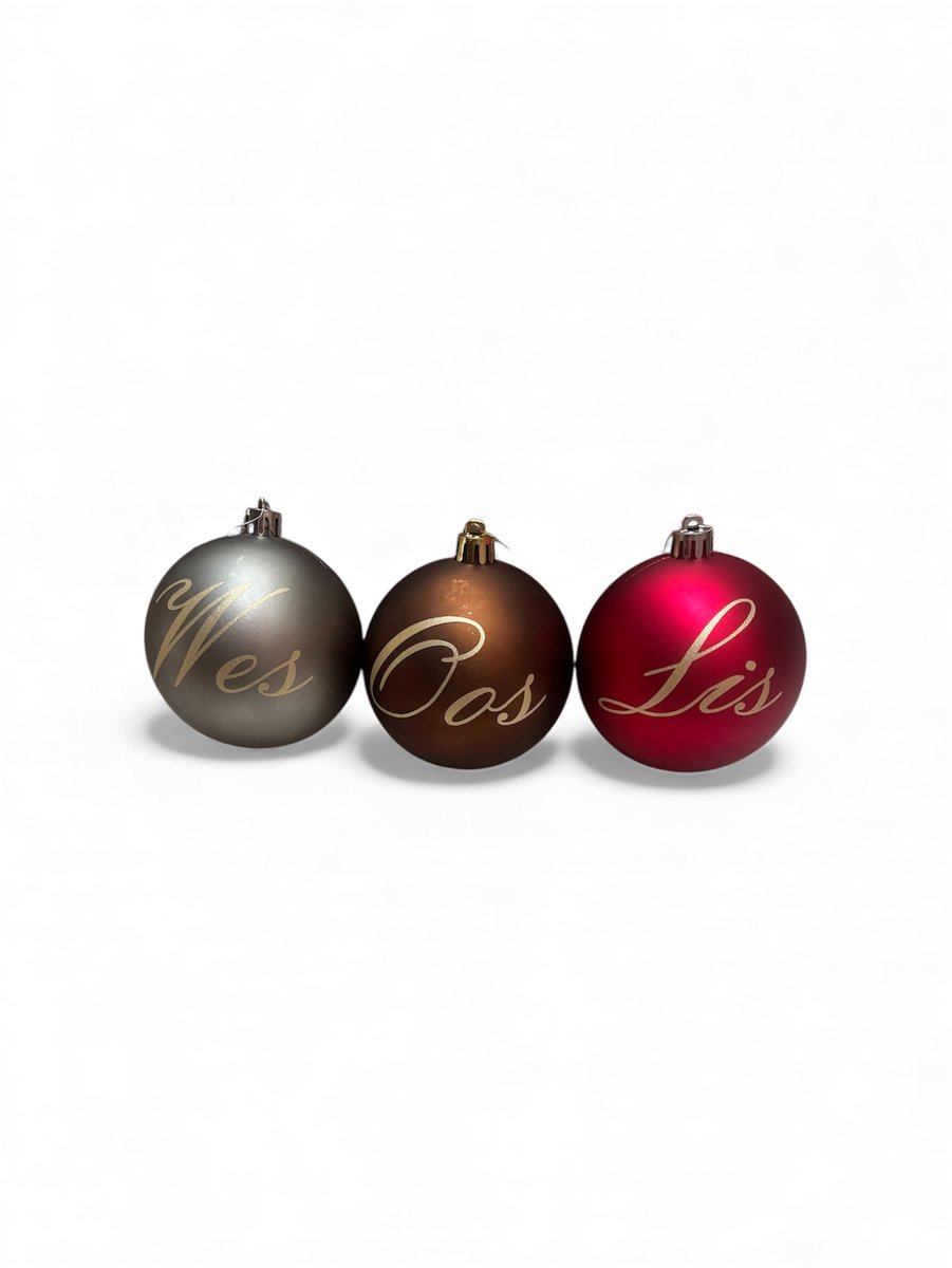 Gepersonaliseerde Kunststof Kerstbal met Naam – Handgemaakt Ornament – Mat of Glanzend – Meerdere Kleuren – Uniek Cadeau – 8 cm