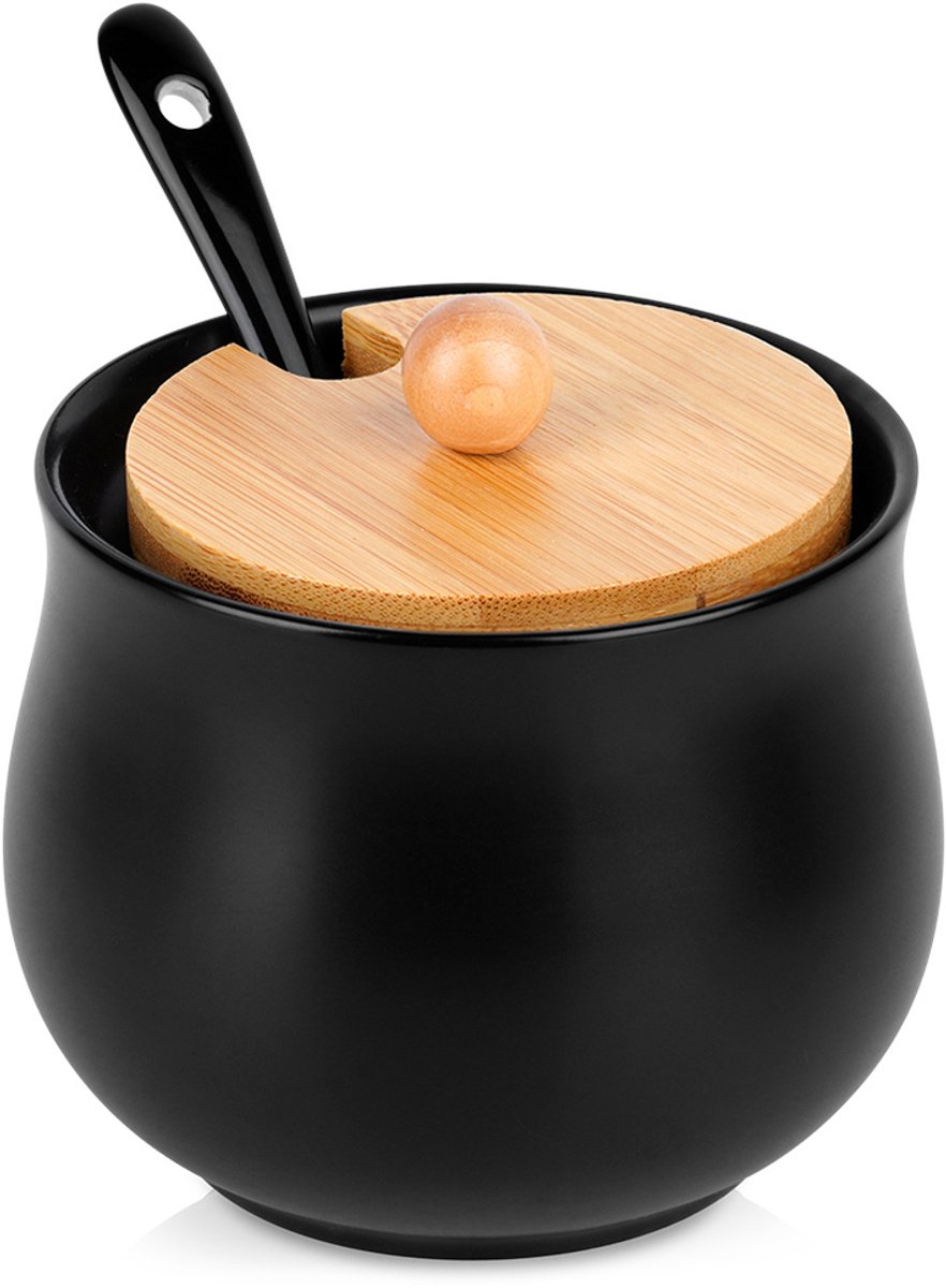 Vilde - Suikerpot - Keramisch - Zwart - Met Lepel