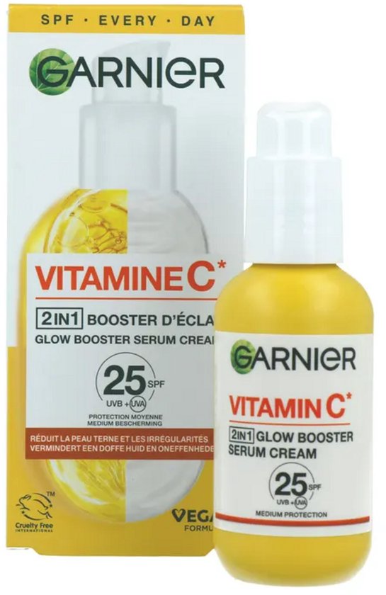 Garnier SkinActive - Glow Booster Serum Cream met Vitamine C* en SPF 25 - 2-in-1 serum & crème - Serum Vitamine C* - Hydrateert & Laat Stralen - 50ml