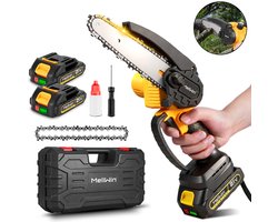 MellWin Accu Kettingzaag - 15 cm Mini Kettingzaag - met 2x Accu's - 1500W Handkettingzaag - Snoeizaag - Takkenzaag - Automatische Smeermachine
