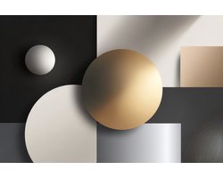 K&C Art (Aluminium schilderij) 120x80cm | Geometrische vormen - zwart - wit - goud - zilver - brons - modern - kunst | Woonkamer - slaapkamer - hal - kantoor | Foto schilderij print op dibond - wanddecoratie - muurdecoratie - wall art