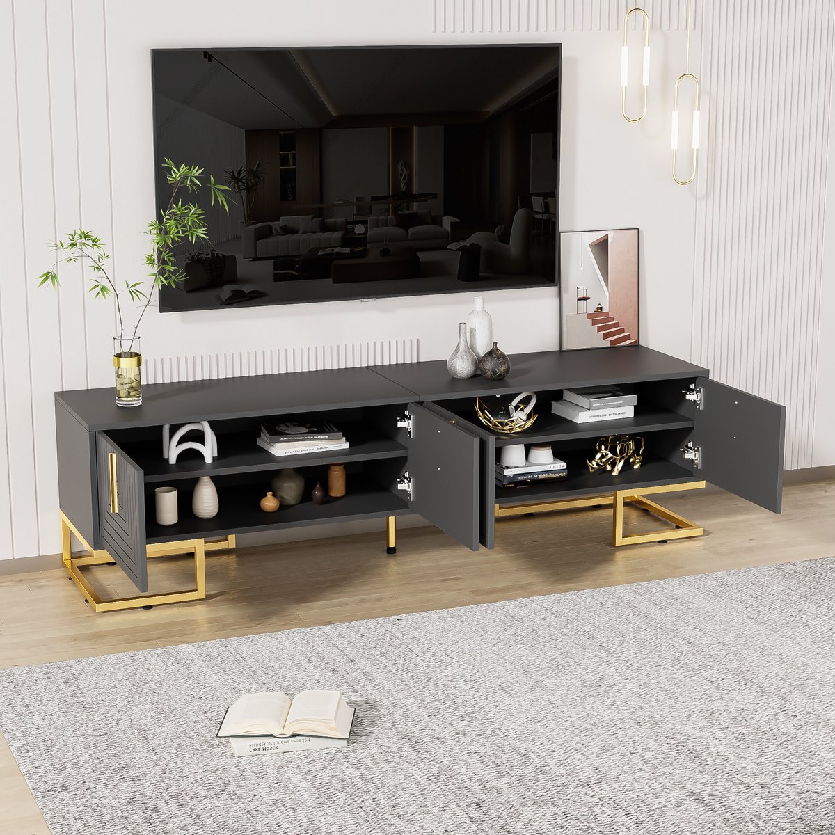 REDOM Lowboard - spaanplaat - modern ontwerp - 170*40*45,5cm Grey Grijs