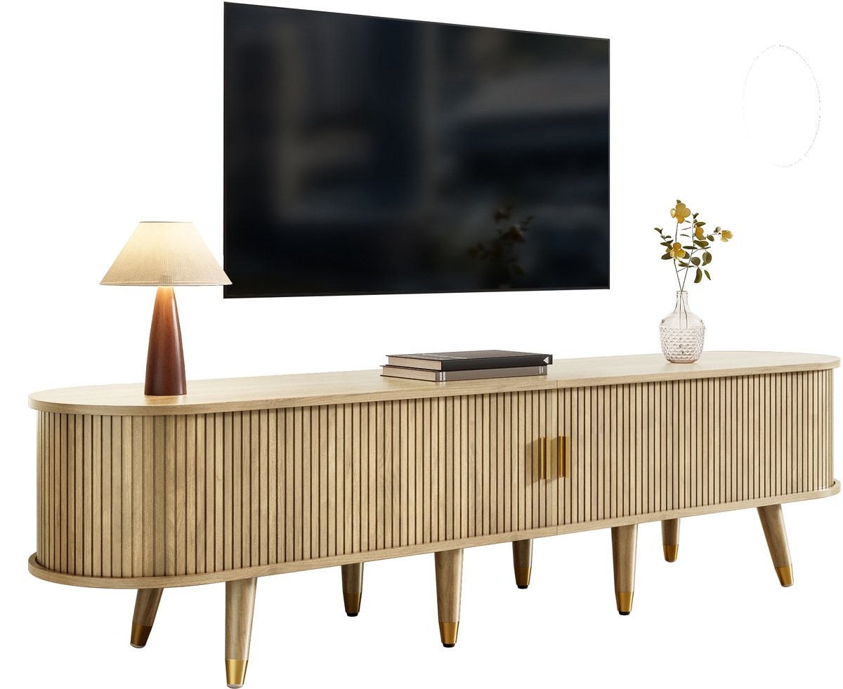 Clruro TV-meubel - 175 x 38 x 45 cm - Schuifdeuren met Uniek Design - Laag Model - Hout - Naturel Natuurlijke houtkleur