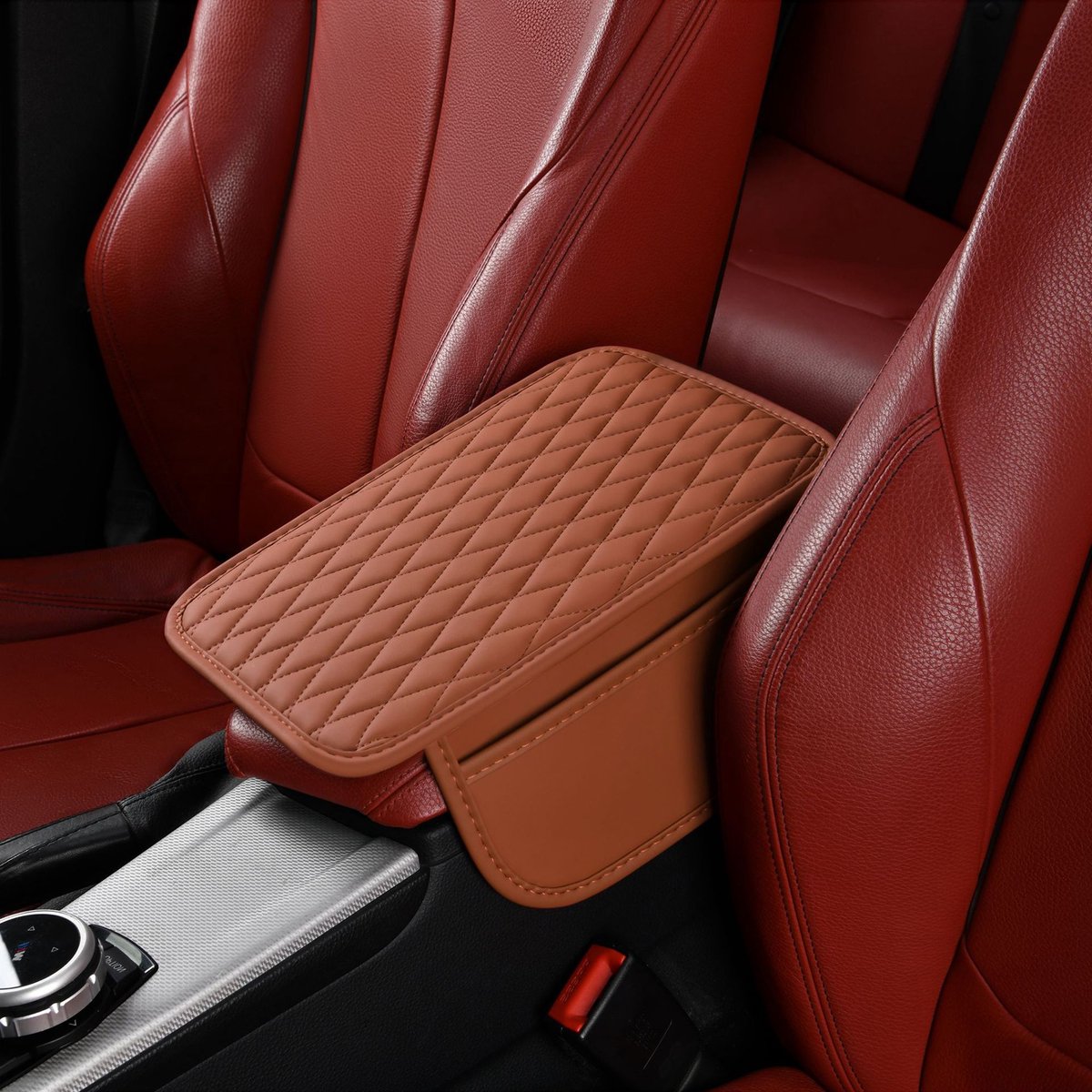 Auto middenconsolehoes, microvezel lederen auto armsteunbeschermer - bruin