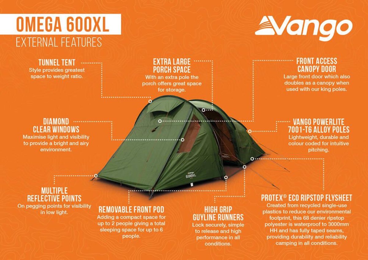VANGO - tent - koepeltent - lichtgewicht - kamperen - Omega 600 XL - Forest Green – foto 3