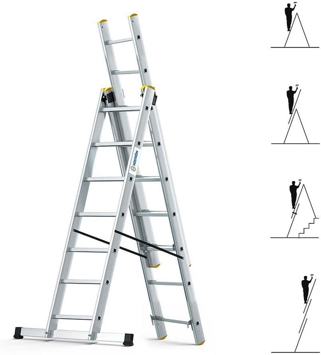 Universele 3-delige Uittrekbare Aluminium Ladder met 6 Posities en Werkhoogte tot 5 Meter