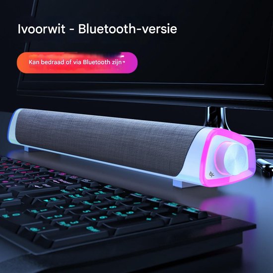 GELLDG Computerluidsprekers - USB-voeding Bluetooth pc-soundbar - Met aan/uit-knop en LED-indicator - Geschikt voor desktop- en laptop-pc's - Wit — afbeelding 4