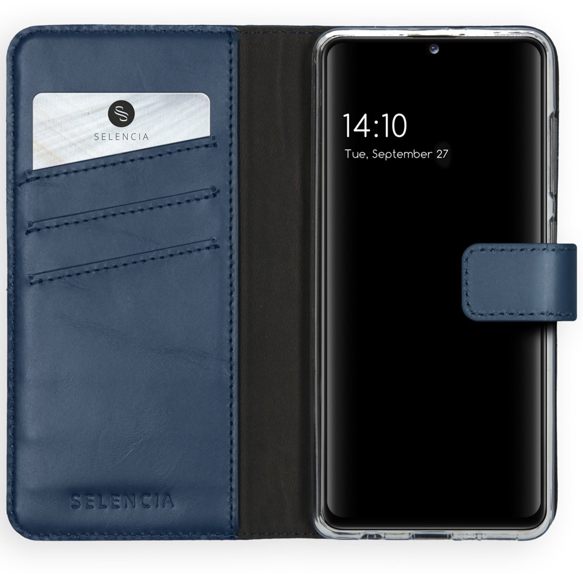 Selencia Hoesje - Geschikt voor Samsung Galaxy A41 - Echt Lederen Bookcase - Blauw