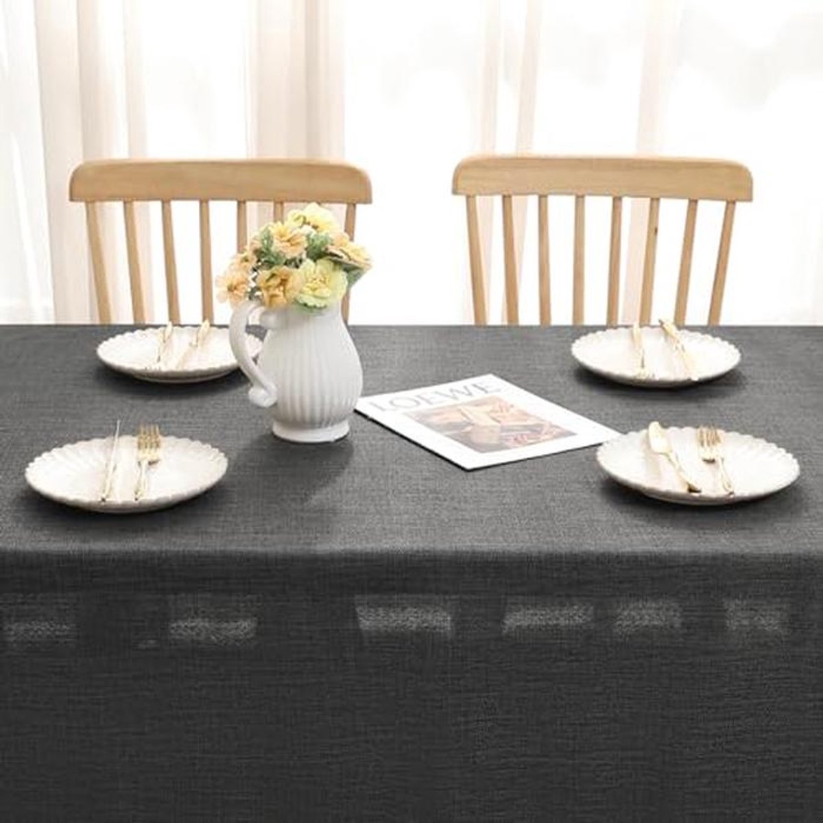 Waterdichte Tafelkleed met Linnenlook 140 x 180 cm - Donkergrijs
