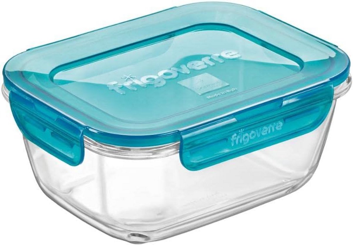Rechthoekige glazen voedselcontainer met bamboeklep - 18 x 14 cm
