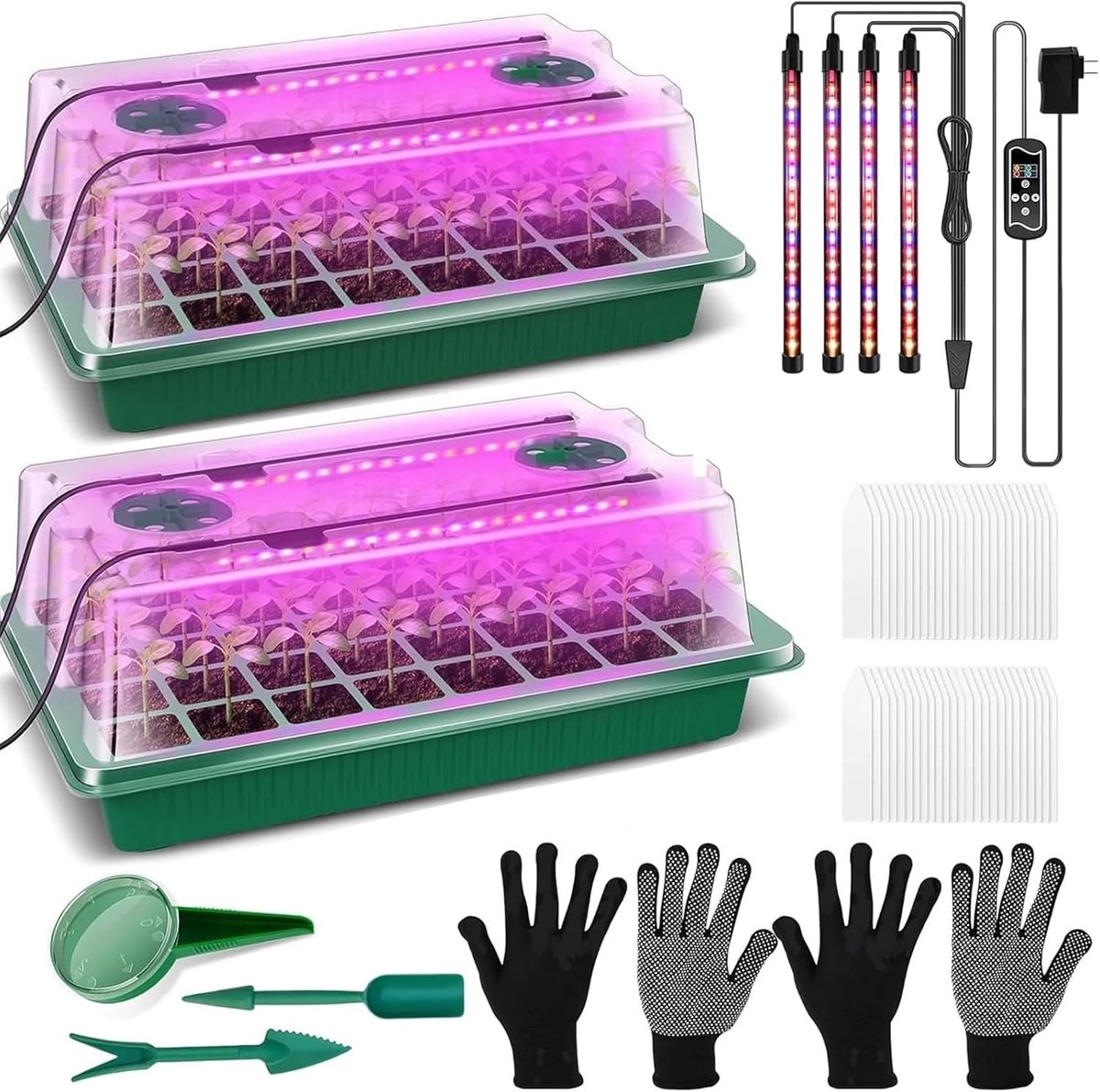 Famanu – Kamerbroeikas - kweekbak met plantenlamp - 80 cellen - mini-broeikas - kweekset met timercontroller - instelbare helderheid - voor plantengroei en zaadkieming